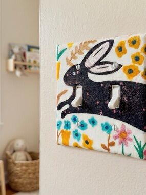 Floral Rabbit Light Switch Cover /hand crafted